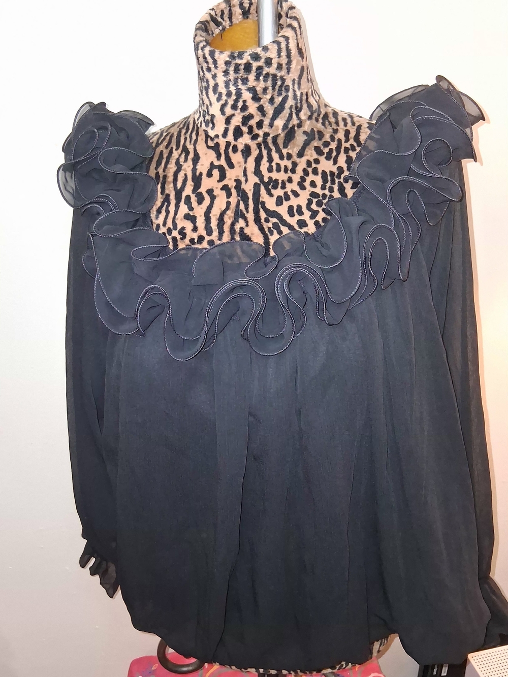 Womens Black Ruffle Yoke Blouse
